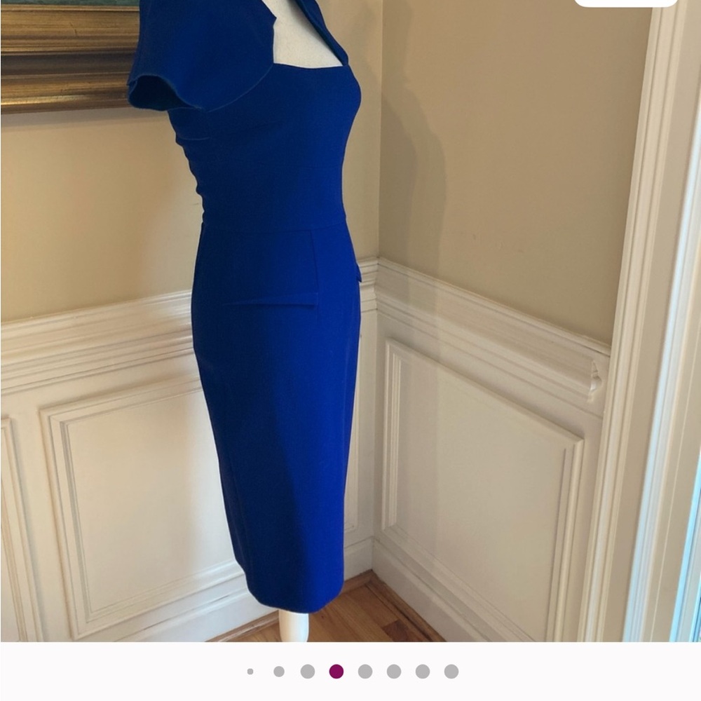 ROLAND MOURET Royal Blue Wool Fitted Over the Knee Pencil Skirt Dress